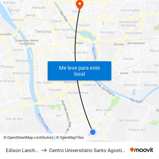Edison Lanches to Centro Universitário Santo Agostinho map
