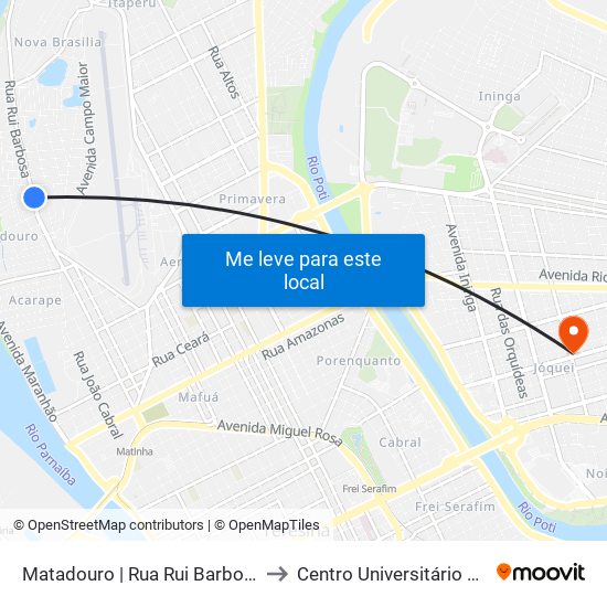 Matadouro | Rua Rui Barbosa - Sentido Centro to Centro Universitário Santo Agostinho map