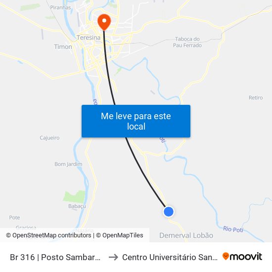 Br 316 | Posto Sambareia  (Sent. Sul) to Centro Universitário Santo Agostinho map