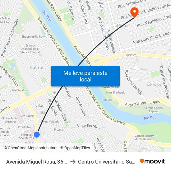 Avenida Miguel Rosa, 3640 | Servi-San to Centro Universitário Santo Agostinho map