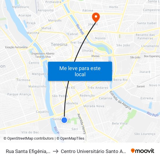 Rua Santa Efigênia, 4830 to Centro Universitário Santo Agostinho map