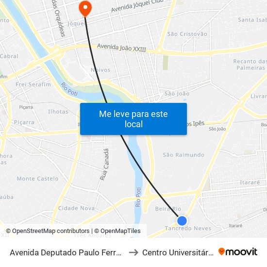 Avenida Deputado Paulo Ferraz, 124| Conj. Tancredo Neves to Centro Universitário Santo Agostinho map