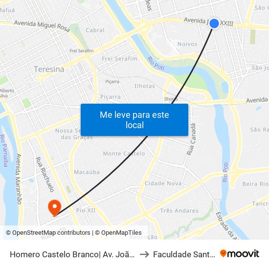 Homero Castelo Branco| Av. João XXIII - Sentido Bairro to Faculdade Santo Agostinho map