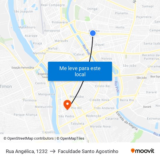 Rua Angélica, 1232 to Faculdade Santo Agostinho map