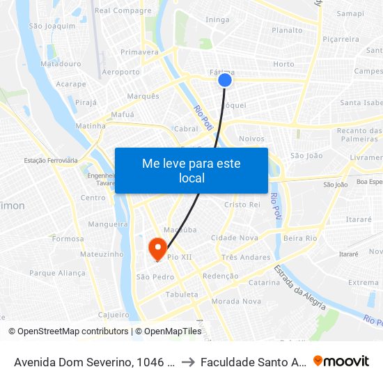 Avenida Dom Severino, 1046 | Mcdonald's to Faculdade Santo Agostinho map