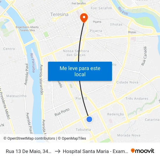 Rua 13 De Maio, 3443 to Hospital Santa Maria - Exames map