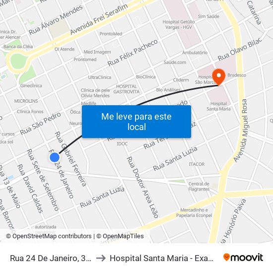 Rua 24 De Janeiro, 395 to Hospital Santa Maria - Exames map