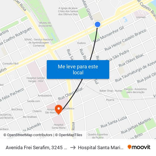 Avenida Frei Serafim, 3245 | Colégio Cev to Hospital Santa Maria - Exames map