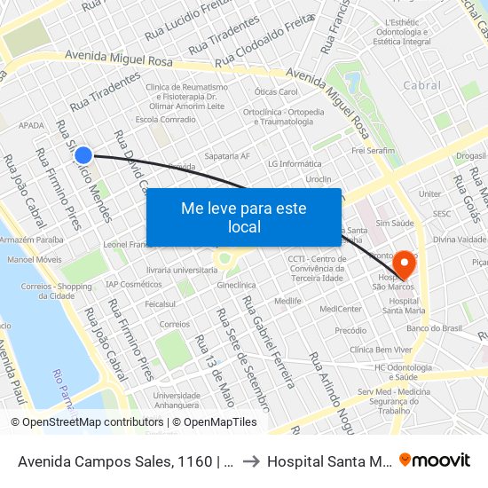 Avenida Campos Sales, 1160 | Senac/Liceu Piauiense to Hospital Santa Maria - Exames map