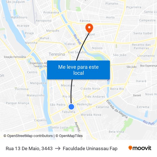 Rua 13 De Maio, 3443 to Faculdade Uninassau Fap map