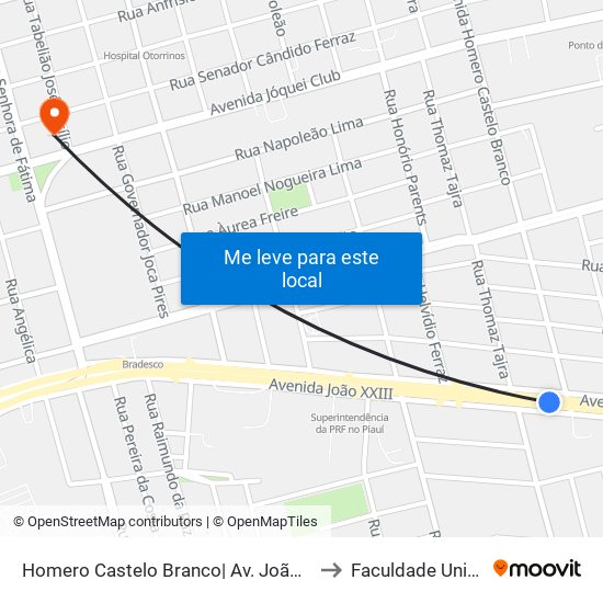 Homero Castelo Branco| Av. João XXIII - Sentido Bairro to Faculdade Uninassau Fap map