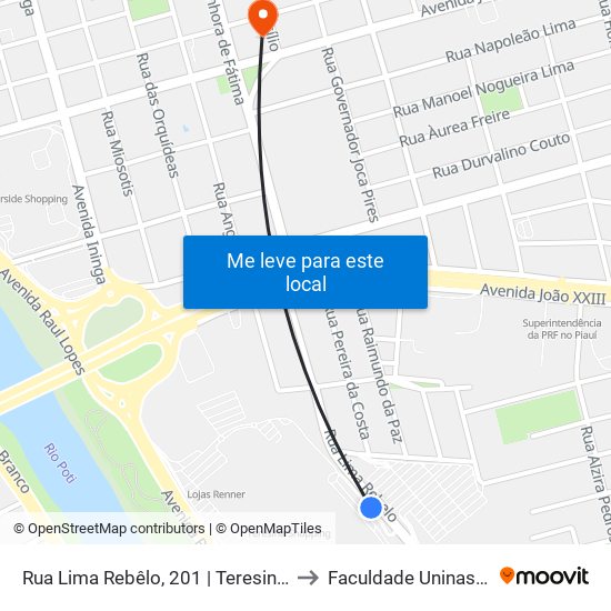 Rua Lima Rebêlo, 201 | Teresina Shopping to Faculdade Uninassau Fap map