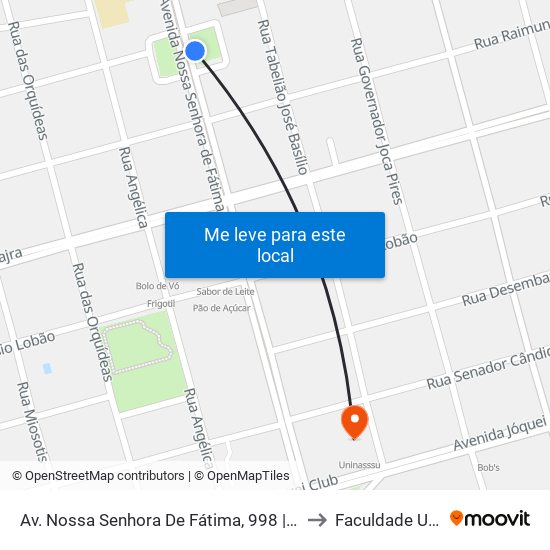 Av. Nossa Senhora De Fátima, 998 | Paróquia Nossa Sra. De Fátima to Faculdade Uninassau Fap map