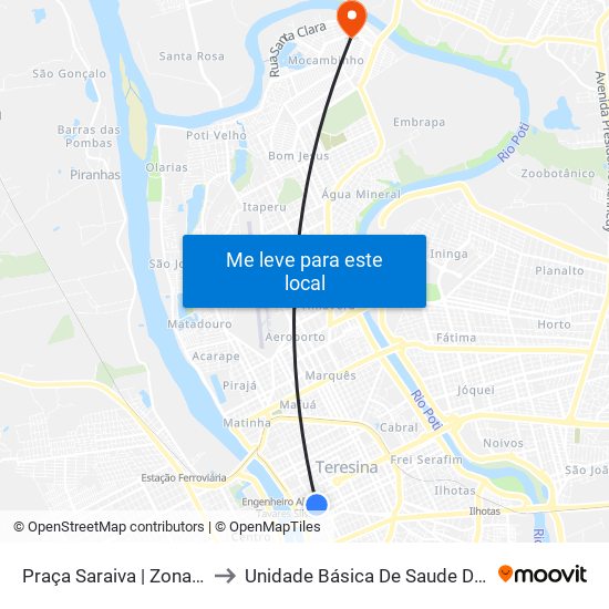 Praça Saraiva | Zona Sul E Norte to Unidade Básica De Saude Do Mocambinho map