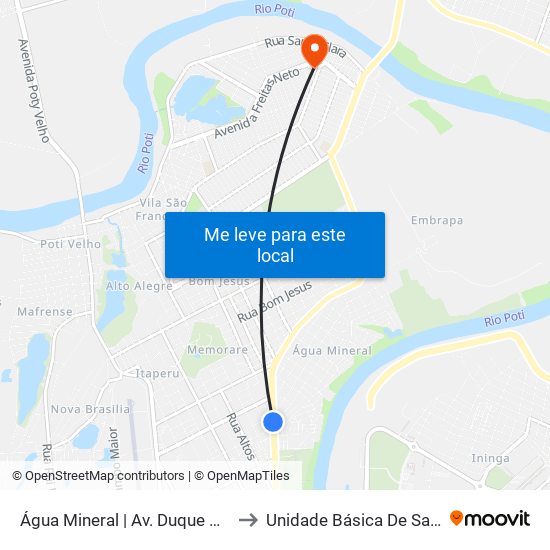 Água Mineral | Av. Duque De Caxias - Sentido Bairro to Unidade Básica De Saude Do Mocambinho map