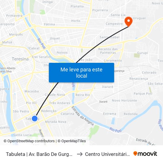 Tabuleta | Av. Barão De Gurguéia - Sentido Bairro to Centro Universitário Uninovafapi map