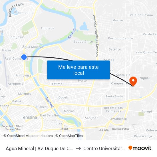 Água Mineral | Av. Duque De Caxias - Sentido Bairro to Centro Universitário Uninovafapi map