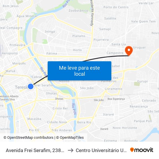 Avenida Frei Serafim, 2386 | Ccs/Hgv to Centro Universitário Uninovafapi map