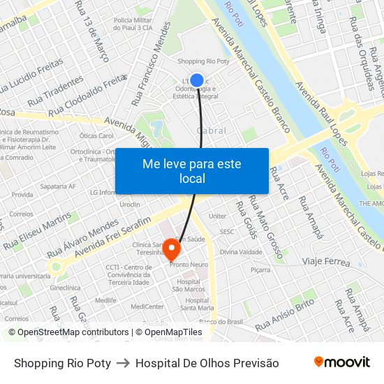 Shopping Rio Poty to Hospital De Olhos Previsão map