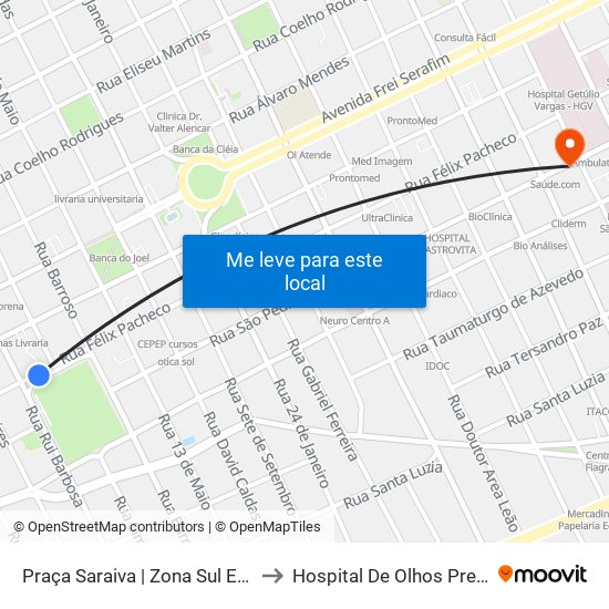 Praça Saraiva | Zona Sul E Norte to Hospital De Olhos Previsão map