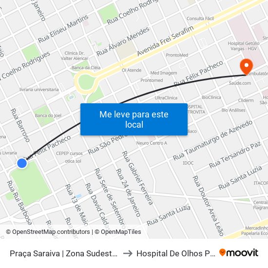 Praça Saraiva | Zona Sudeste E Timon to Hospital De Olhos Previsão map