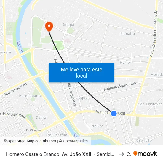 Homero Castelo Branco| Av. João XXIII - Sentido Bairro to Ct map
