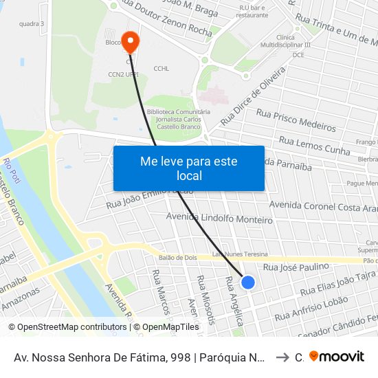 Av. Nossa Senhora De Fátima, 998 | Paróquia Nossa Sra. De Fátima to Ct map