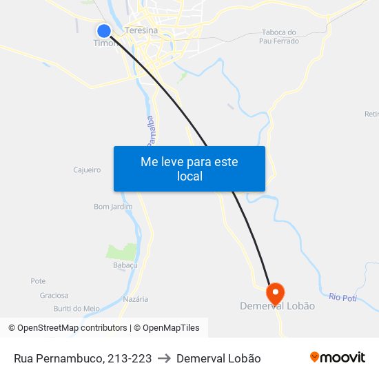 Rua Pernambuco, 213-223 to Demerval Lobão map