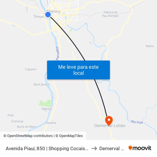 Avenida Piauí, 850 | Shopping Cocais / Mix Mateus to Demerval Lobão map