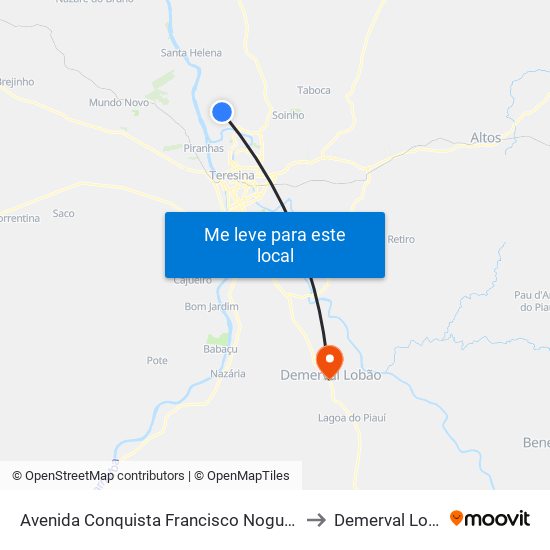 Avenida Conquista Francisco Nogueira 08 to Demerval Lobão map