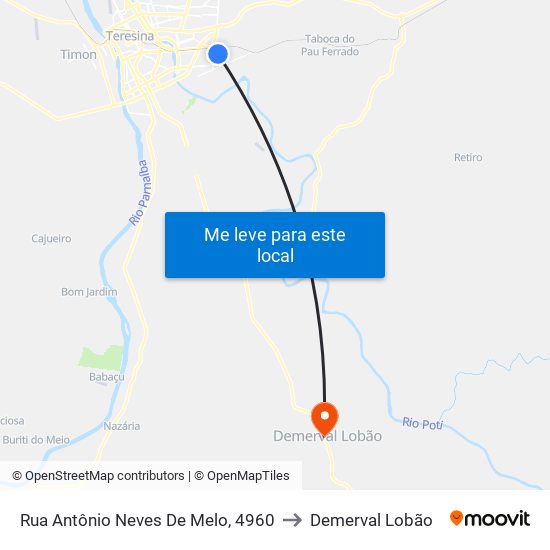 Rua Antônio Neves De Melo, 4960 to Demerval Lobão map