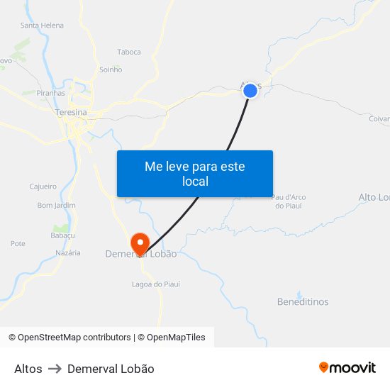 Altos to Demerval Lobão map