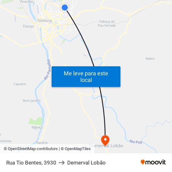 Rua Tio Bentes, 3930 to Demerval Lobão map