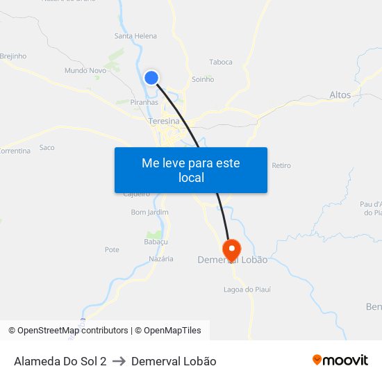 Alameda Do Sol 2 to Demerval Lobão map