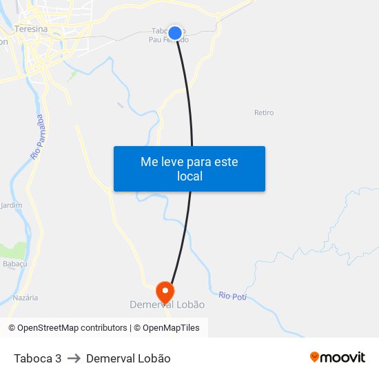 Taboca 3 to Demerval Lobão map