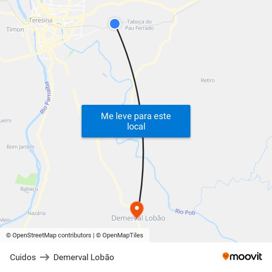 Cuidos to Demerval Lobão map