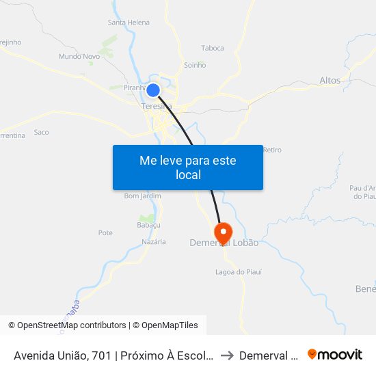 Avenida União, 701 | Próximo À Escola Santa Agélica to Demerval Lobão map