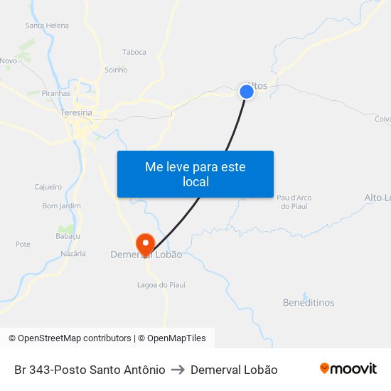 Br 343-Posto Santo Antônio to Demerval Lobão map