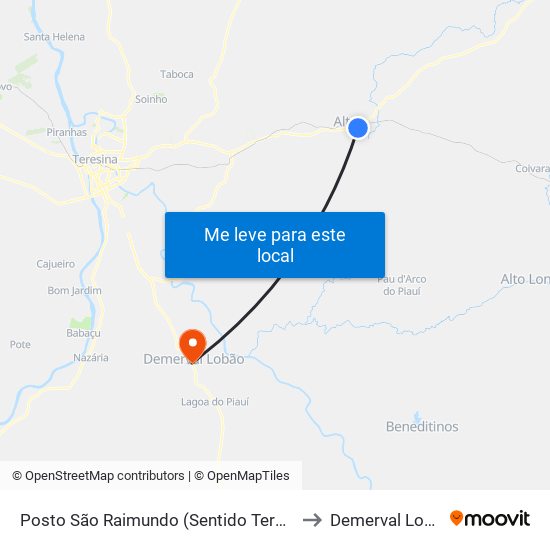 Posto São Raimundo (Sentido Teresina) to Demerval Lobão map