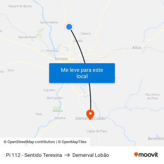 Pi 112 - Sentido Teresina to Demerval Lobão map