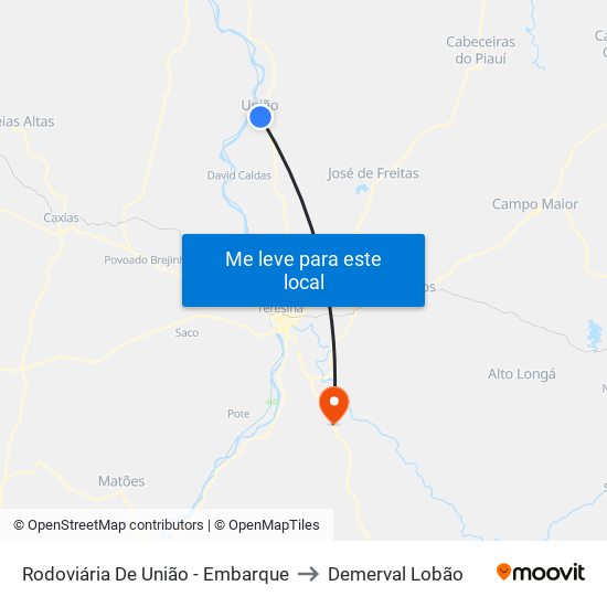 Rodoviária De União - Embarque to Demerval Lobão map