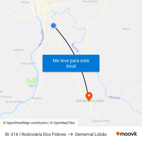 Br 316 | Rodoviária Dos Pobres to Demerval Lobão map