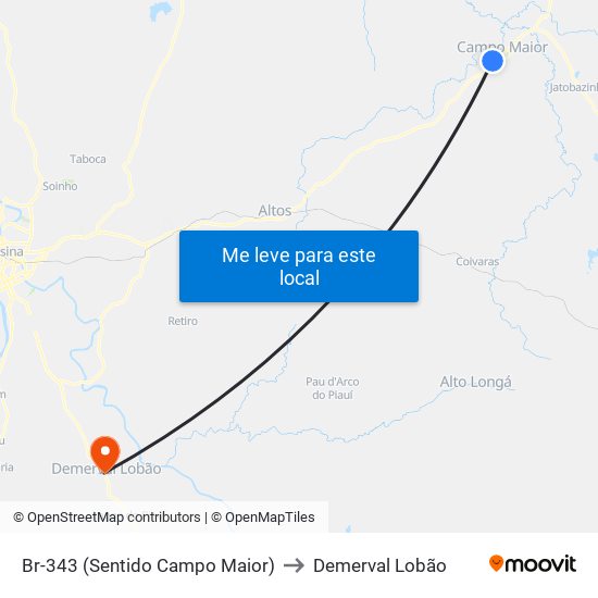Br-343 (Sentido Campo Maior) to Demerval Lobão map