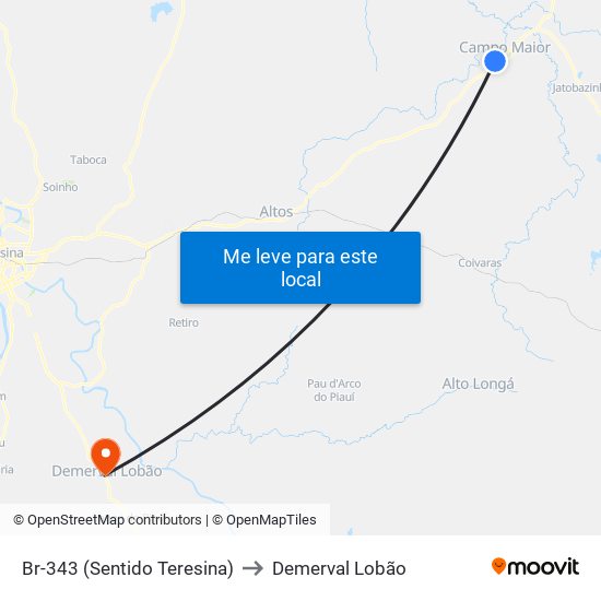 Br-343 (Sentido Teresina) to Demerval Lobão map