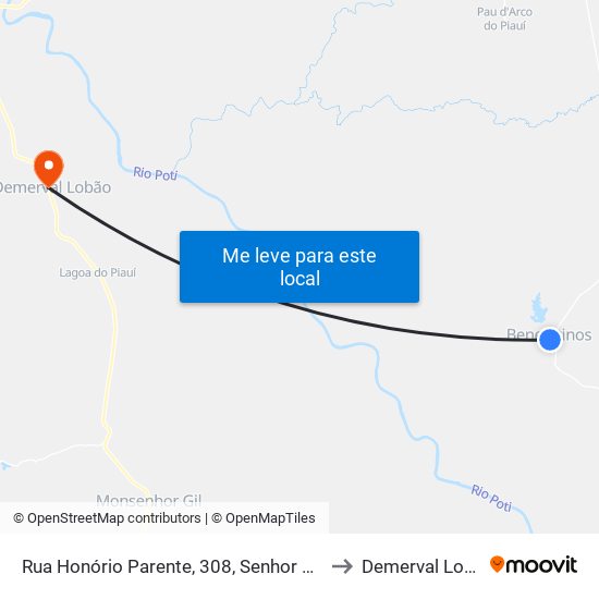 Rua Honório Parente, 308, Senhor Abdias to Demerval Lobão map