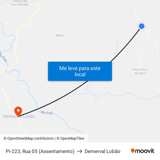 Pi-223, Rua 05 (Assentamento) to Demerval Lobão map