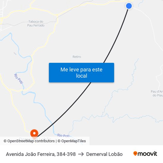 Avenida João Ferreira, 384-398 to Demerval Lobão map