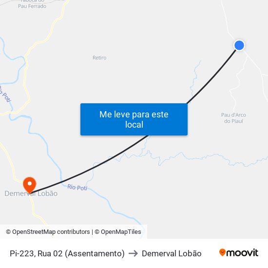 Pi-223, Rua 02 (Assentamento) to Demerval Lobão map