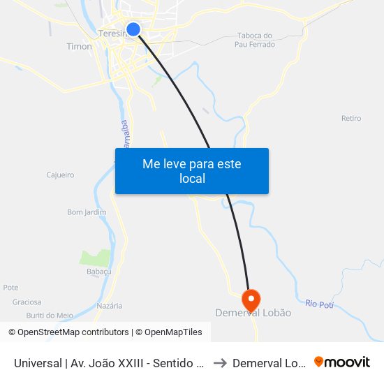 Universal | Av. João XXIII - Sentido Centro to Demerval Lobão map