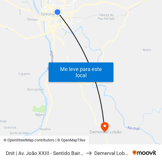 Dnit | Av. João XXIII - Sentido Bairro to Demerval Lobão map